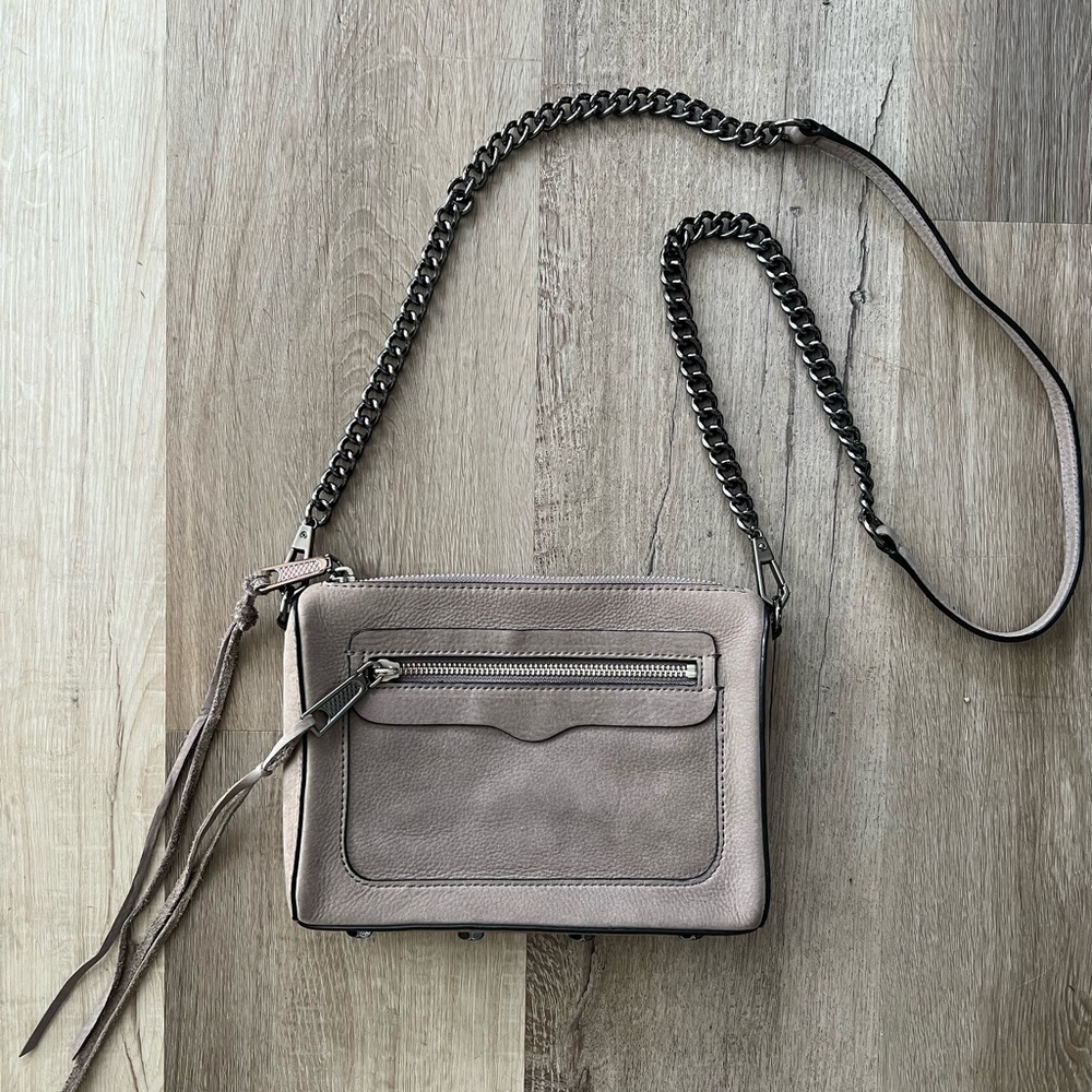 Rebecca Minkoff Taupe Leather Crossbody Bag with Gunmetal Chain - Picture 1 of 9